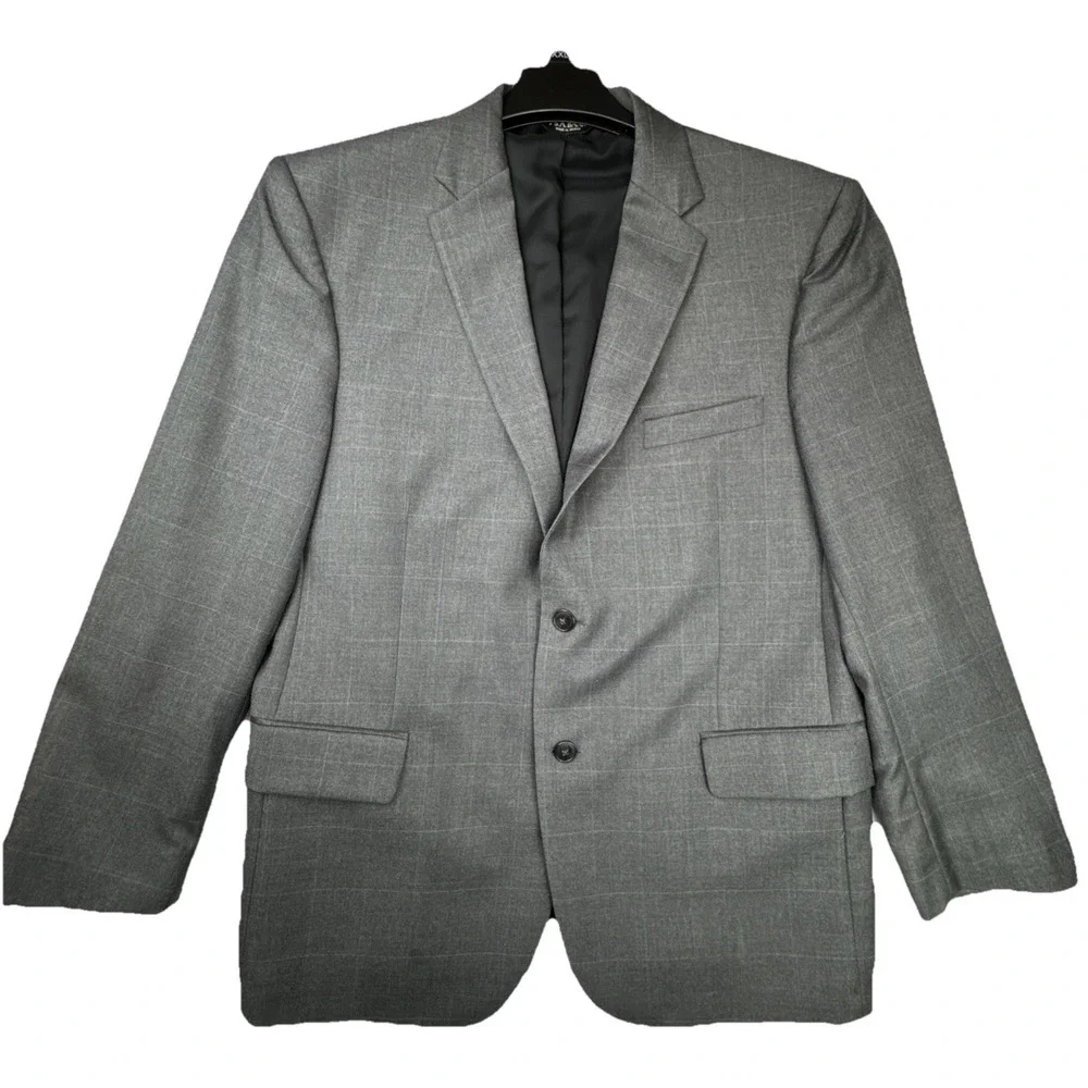 Jos. A. Bank Mens Blazer‎ 44R Wool Windowpane Grey Traveler Sport Coat Business